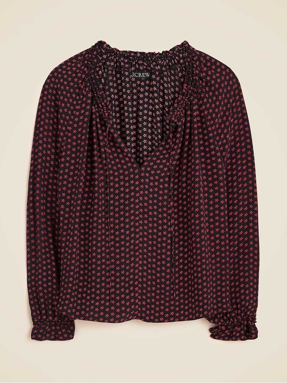 J. Crew Black Blouse with Red Micro Floral Print - Picture 3 of 3